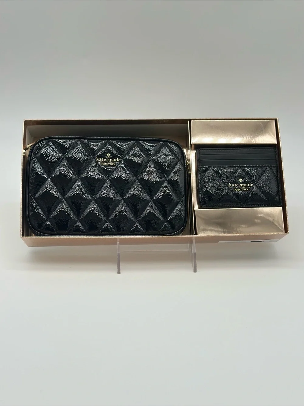 kate spade Black Quilted Zip Wallet and Card Holder Gift Set